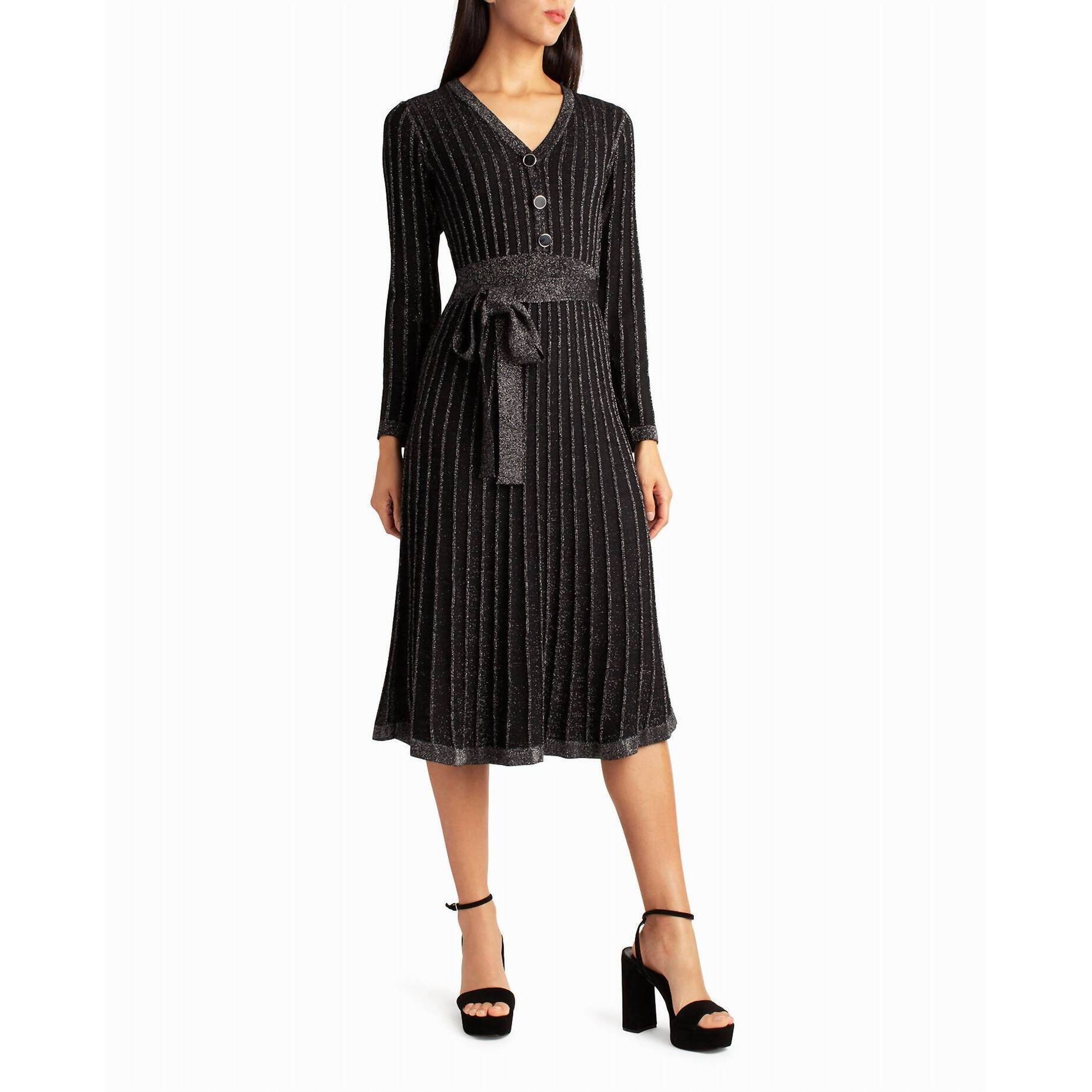 New Nicole Miller Knit Fit And Flare Valentina Dress In Very Black Lurex